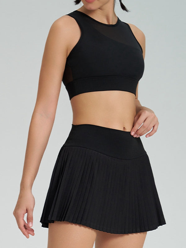 ZASUWA Female Mesh Pleated 2 In 1 Tennis Skirts Suit