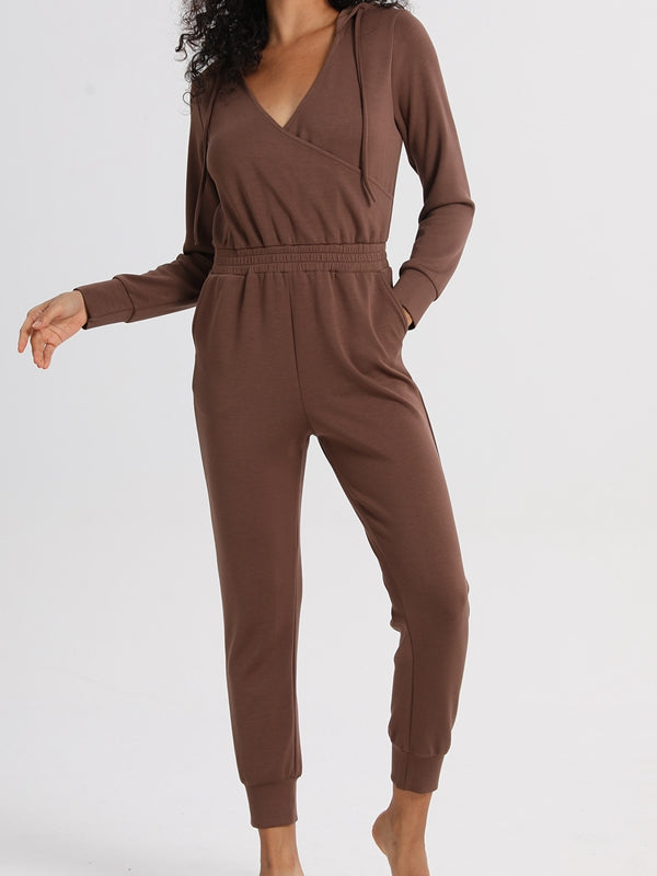 ZASUWA Female Sexy Pocket Zipper With Hat Casual Jumpsuit