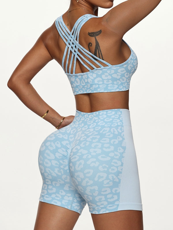 ZASUWA Female Leopard Print Cross Back Short Tracksuit