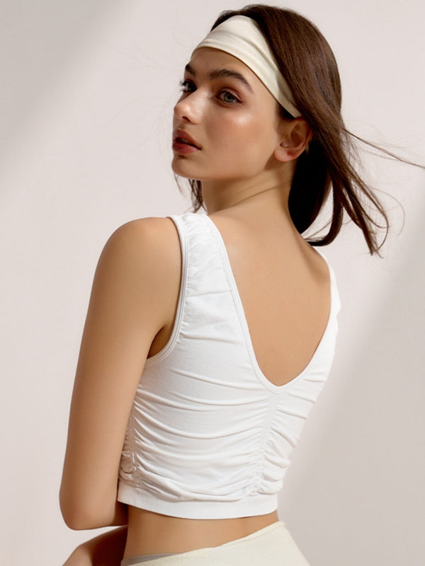 ZASUWA Female Deep V Collar Backless Folds Quick Dry Tank