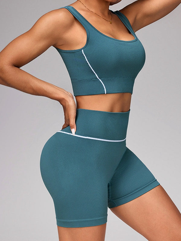ZASUWA Female Contrast Color Stripes Seamless Short Tracksuit