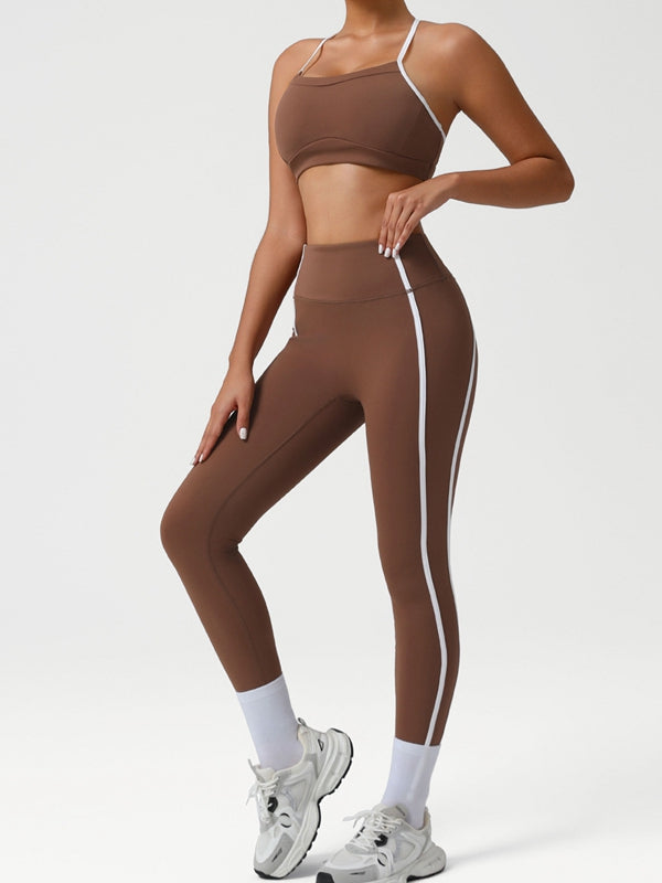 ZASUWA Female Contrast Color Stripes Cross Back Tracksuit