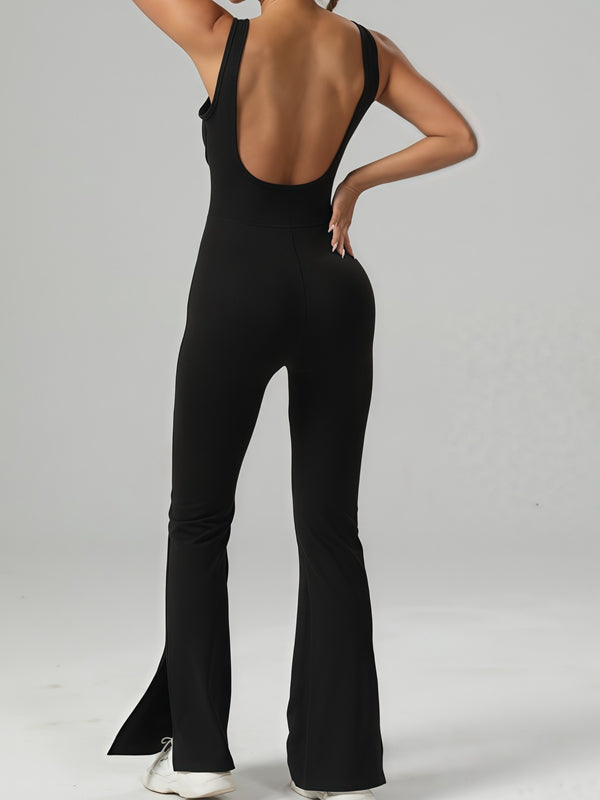 ZASUWA Female Backless Split Flare Jumpsuit