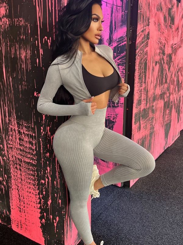 ZASUWA Female Ribbed Zipper Fitness Tracksuit