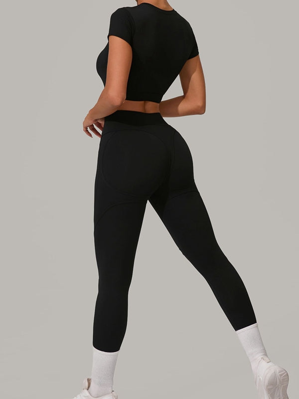 ZASUWA Female Sexy Round Collar Cropped Short Sleeves