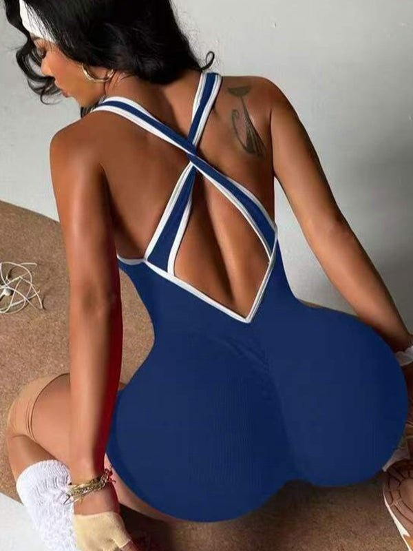 ZASUWA Female Cross Back Stripes Short Romper