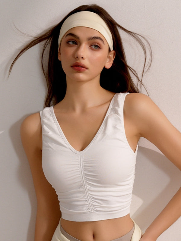 ZASUWA Female Deep V Collar Backless Folds Quick Dry Tank
