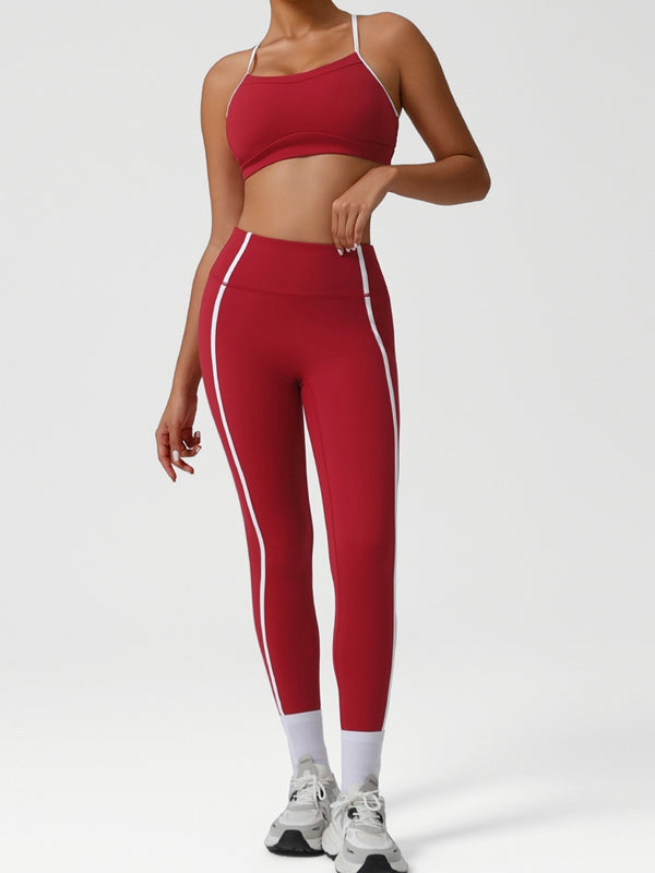 ZASUWA Female Contrast Color Stripes Cross Back Tracksuit