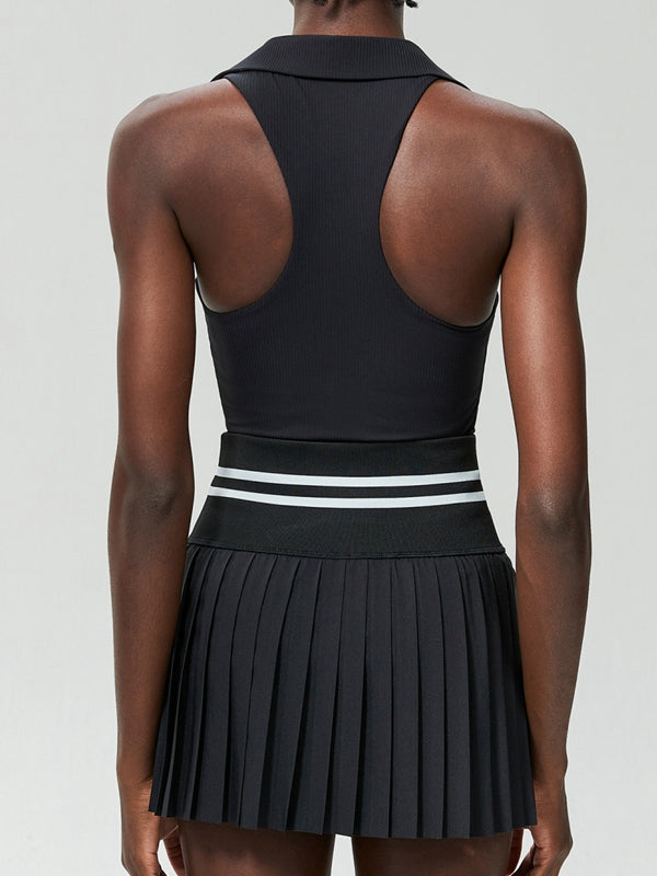 ZASUWA Female V-Collar Pleated 2 In 1 Tennis Skirts Suit