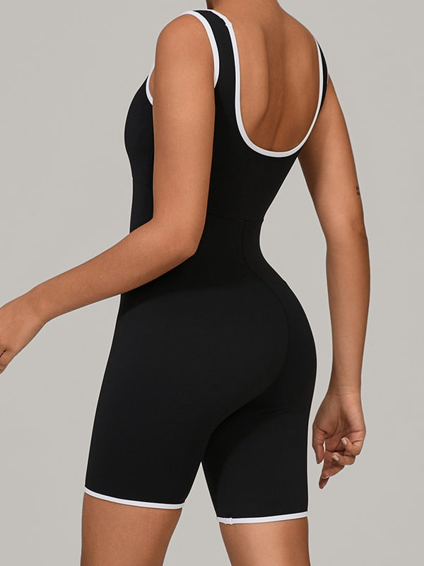 ZASUWA Female U Collar Contrast Color Stripes Backless Romper
