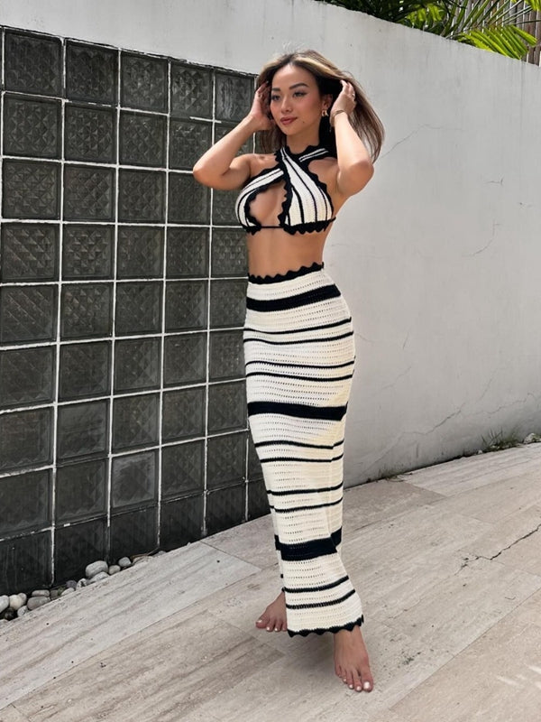 ZASUWA Female Sexy Fishnet Stripes 2-Pieces Cover-up Without Bikini