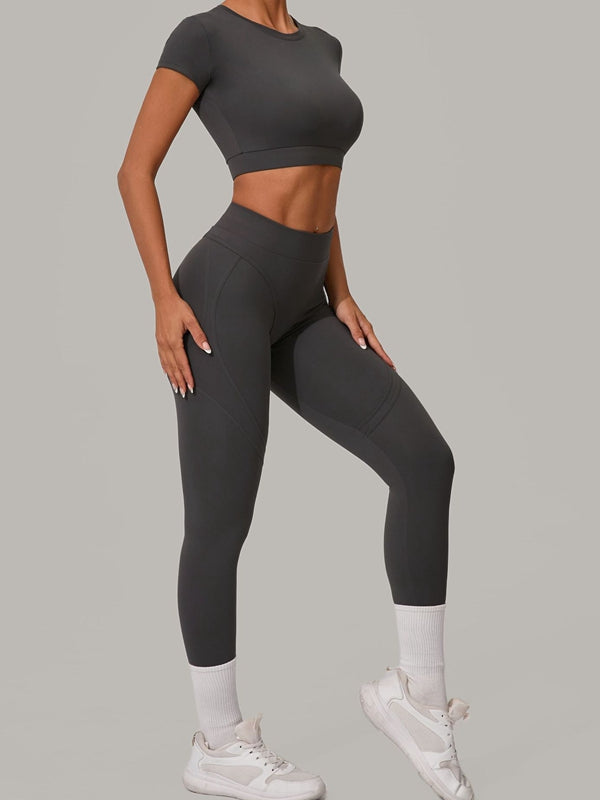 ZASUWA Female Sexy Round Collar Cropped Short Sleeves