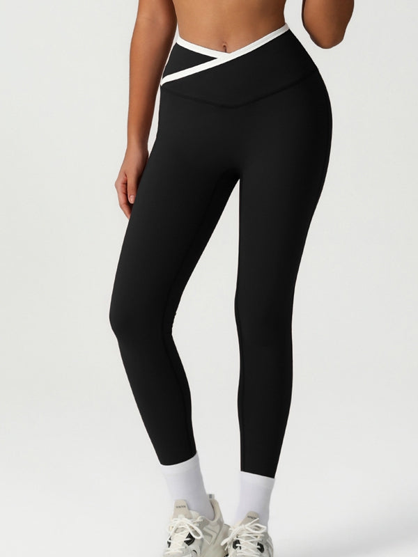 ZASUWA Female Sexy Contrast Color Stripe V-shape Waist Leggings
