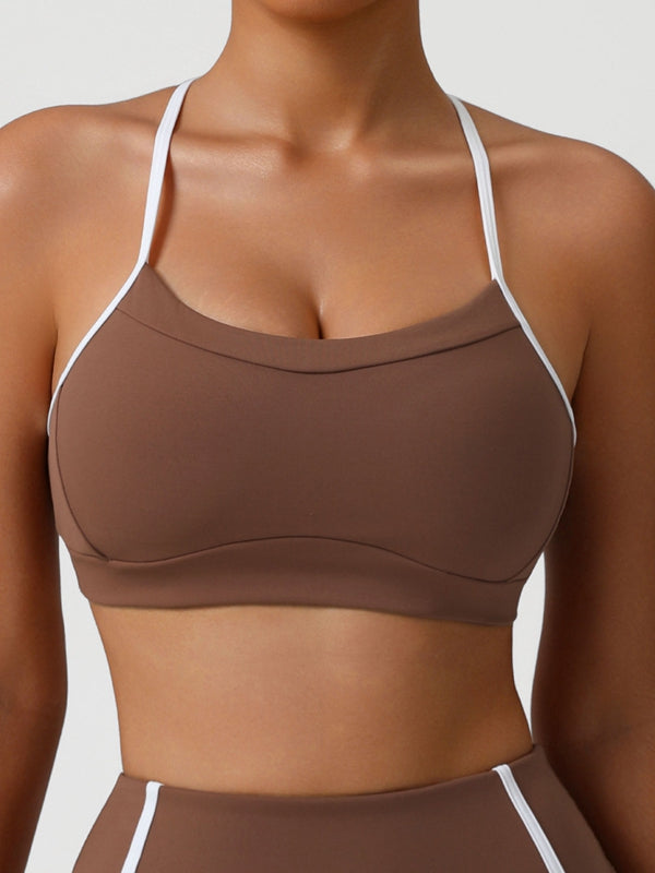 ZASUWA Female Contrast Color Stripes Cutout Sports Bras