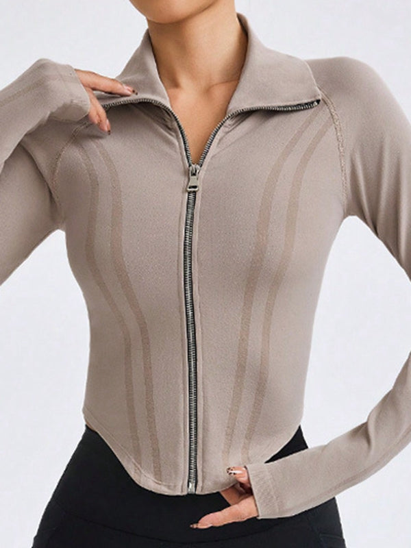 ZASUWA Female Basic Zipper Lapel Collar Jacket