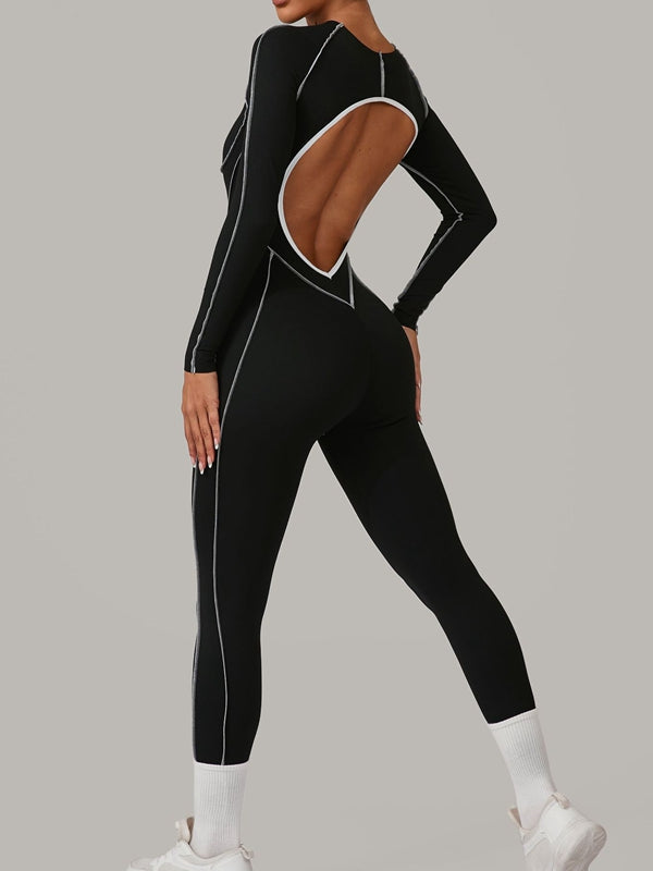ZASUWA Female Sexy Backless Contrast Color Stripes Jumpsuit
