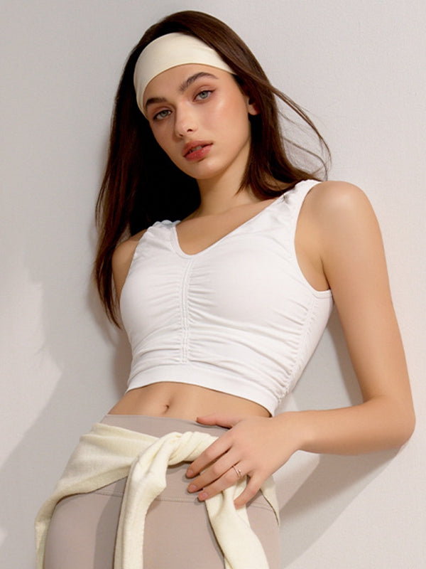 ZASUWA Female Deep V Collar Backless Folds Quick Dry Tank