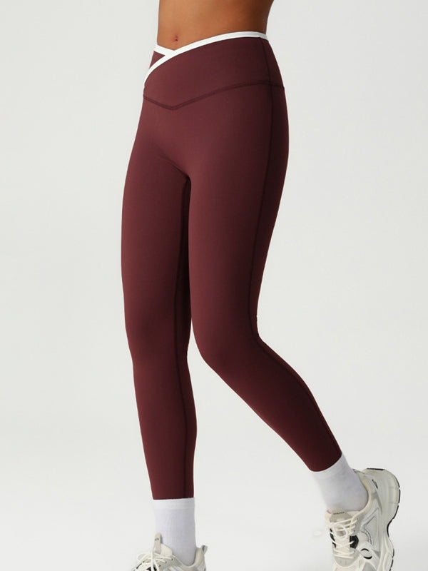 ZASUWA Female Sexy Contrast Color Stripe V-shape Waist Leggings