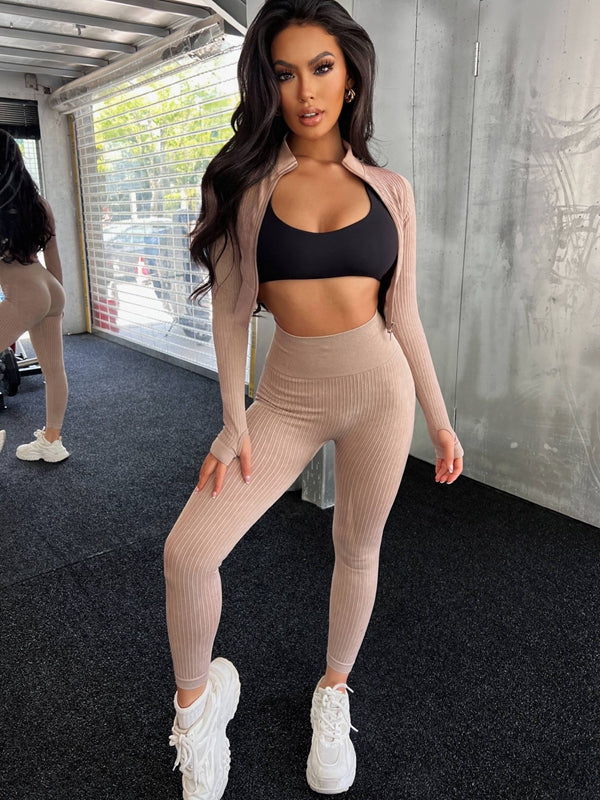 ZASUWA Female Ribbed Zipper Fitness Tracksuit
