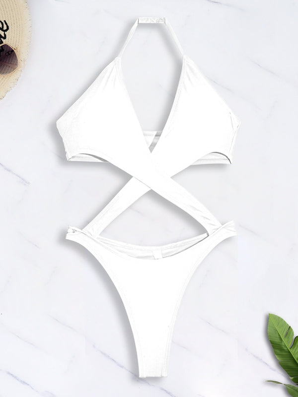 ZASUWA Female Unique Glossy PU Cross One Piece