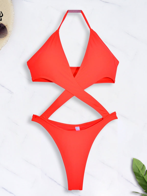 ZASUWA Female Unique Glossy PU Cross One Piece