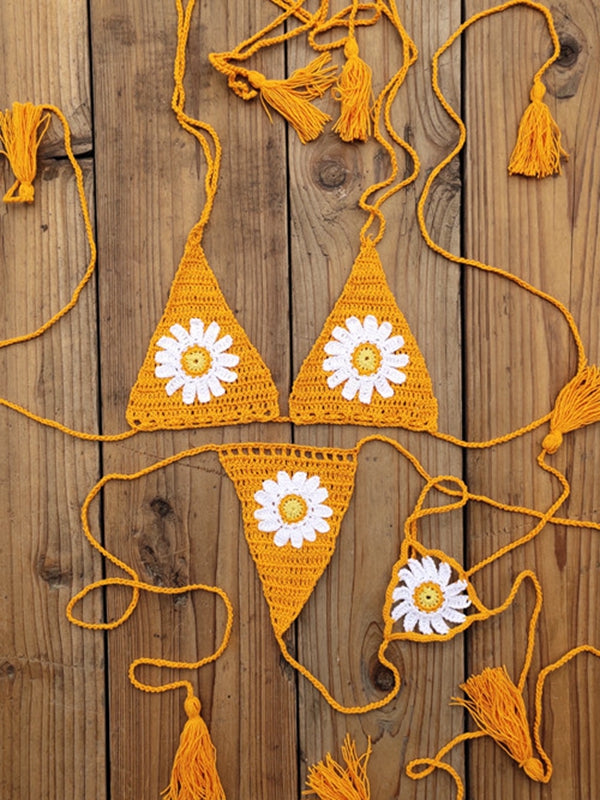 ZASUWA Female Sexy Flower Hand-knitted Bikini Set
