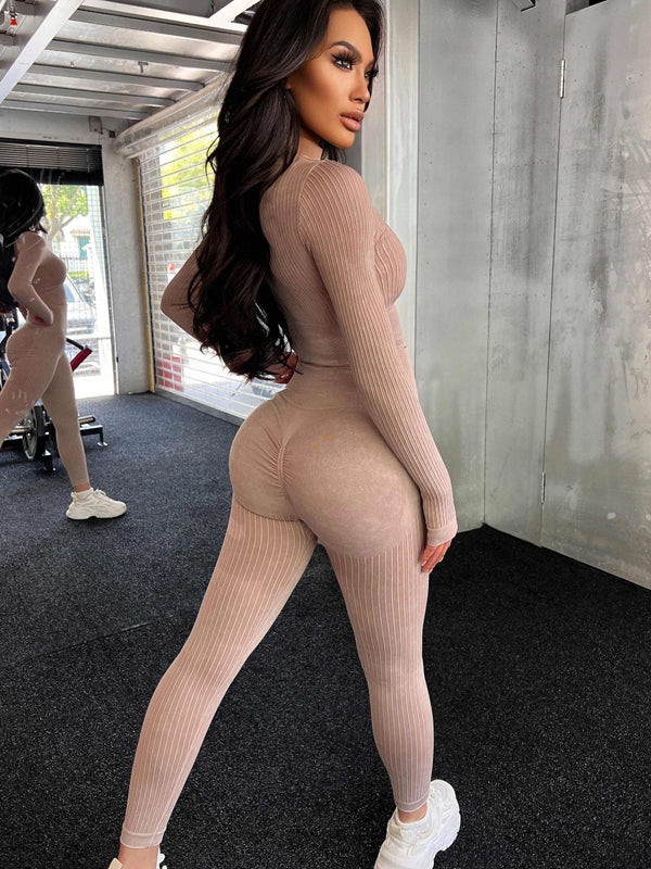 ZASUWA Female Ribbed Zipper Fitness Tracksuit
